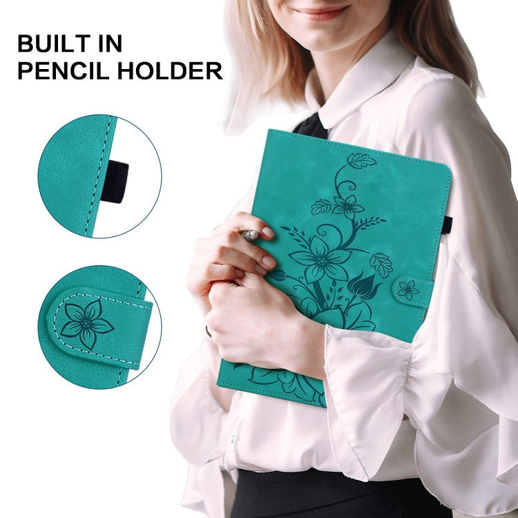 For iPad Air 11 2025 / 2024 Lily Embossed Leather Smart Tablet Case(Green) - iPad Air 11 2025 / 2024 Cases by PMC TechLife | Online Shopping South Africa | PMC TechLife | Buy Now Pay Later Mobicred