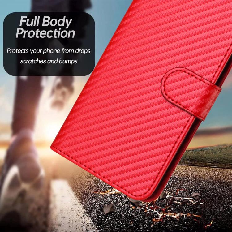 For iPhone 17 YX0070 Carbon Fiber Buckle Leather Phone Case with Lanyard(Red) - free shipping - PMc TechLife - Order now!