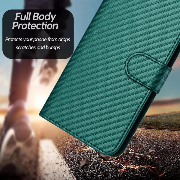 For iPhone 17 YX0070 Carbon Fiber Buckle Leather Phone Case with Lanyard(Dark Green) - free shipping - PMc TechLife - Order now!
