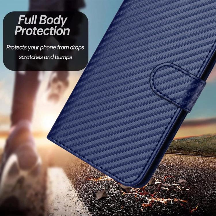 For iPhone 17 Pro Max YX0070 Carbon Fiber Buckle Leather Phone Case with Lanyard(Royal Blue) - free shipping - PMc TechLife - Order now!
