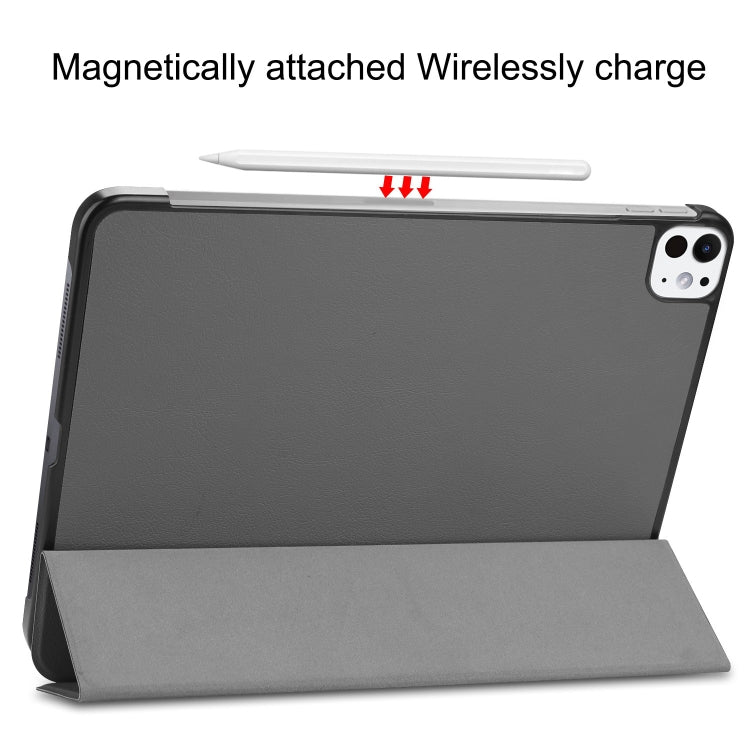 For iPad Pro 11 2024 Custer Pure Color 3-Fold Holder Smart Leather Tablet Case(Gray) - iPad Pro 11 2024 Cases by PMC TechLife | Online Shopping South Africa | PMC TechLife | Buy Now Pay Later Mobicred