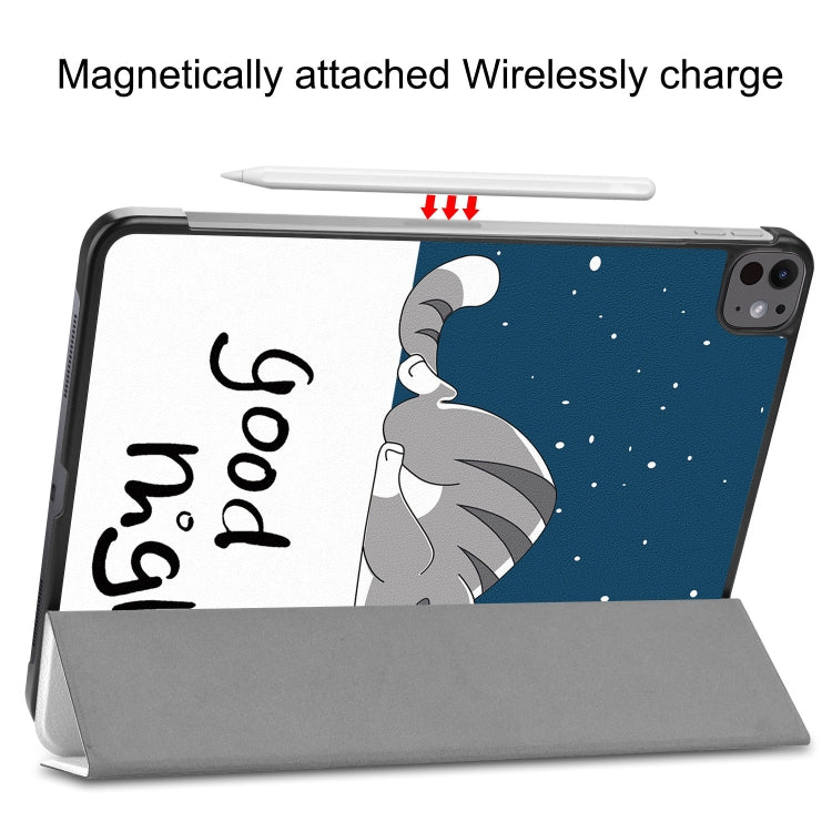 For iPad Pro 13 2024 Custer Painted 3-Fold Holder Smart Leather Tablet Case(Lazy Cat) - iPad Pro 13 2024 Cases by PMC TechLife | Online Shopping South Africa | PMC TechLife | Buy Now Pay Later Mobicred