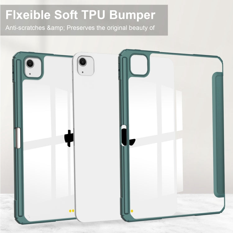 For iPad Air 13 2025 / 2024 Pure Color 3-fold Clear TPU Smart Leather Tablet Case(Dark Green) - iPad Air 13 2025 / 2024 Cases by PMC TechLife | Online Shopping South Africa | PMC TechLife | Buy Now Pay Later Mobicred