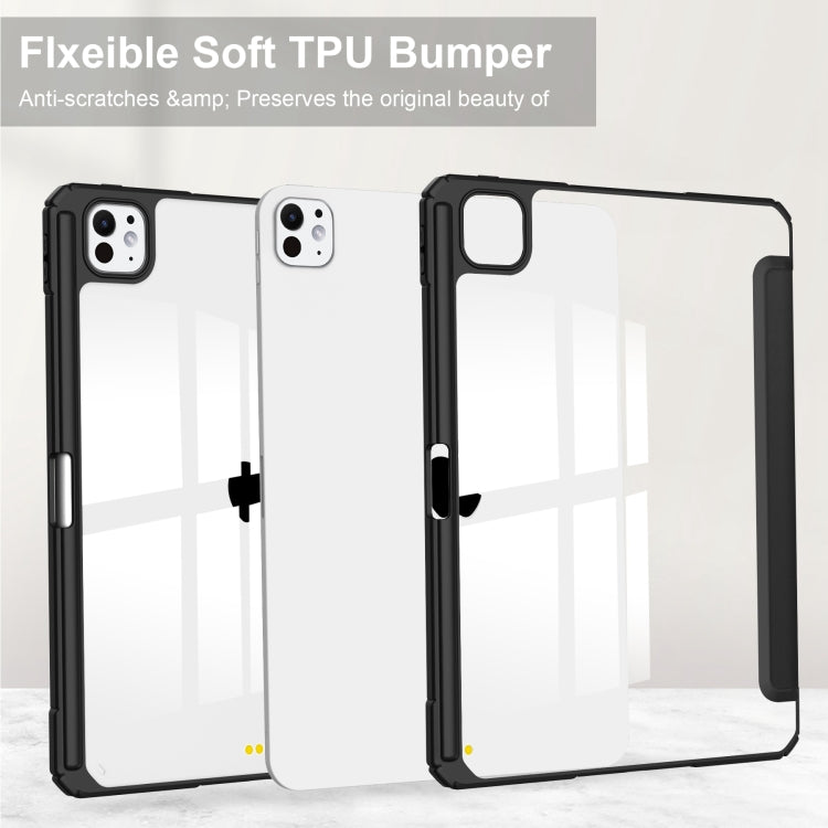 For iPad Pro 13 2024 Pure Color 3-fold Clear TPU Smart Leather Tablet Case(Black) - iPad Pro 13 2024 Cases by PMC TechLife | Online Shopping South Africa | PMC TechLife | Buy Now Pay Later Mobicred