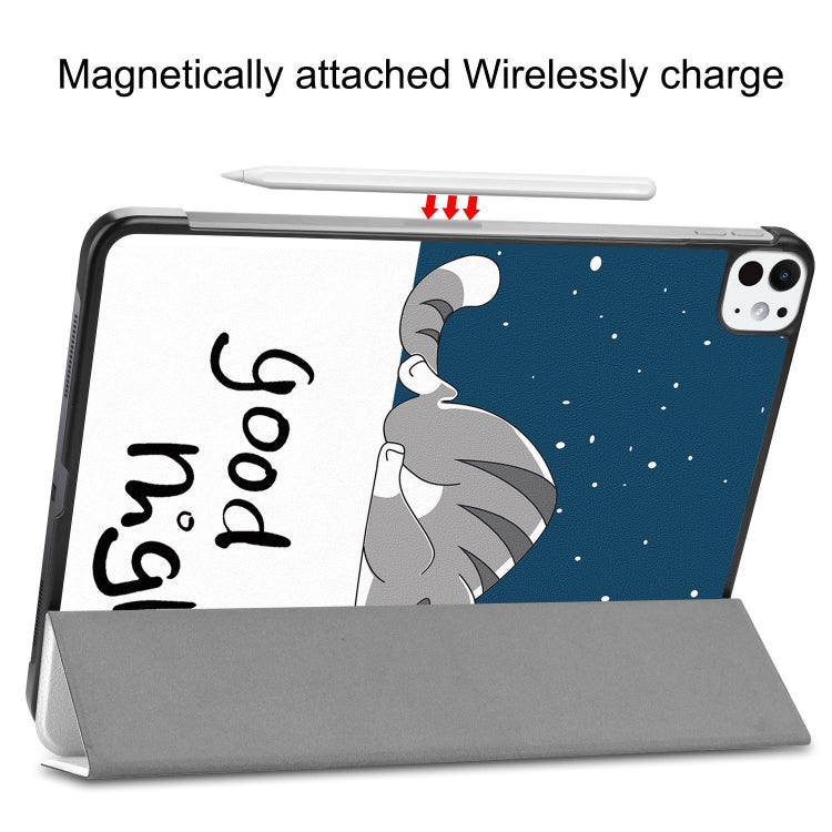 For iPad Pro 11 2024 Custer Painted 3-Fold Holder Smart Leather Tablet Case(Lazy Cat) - iPad Pro 11 2024 Cases by PMC TechLife | Online Shopping South Africa | PMC TechLife | Buy Now Pay Later Mobicred