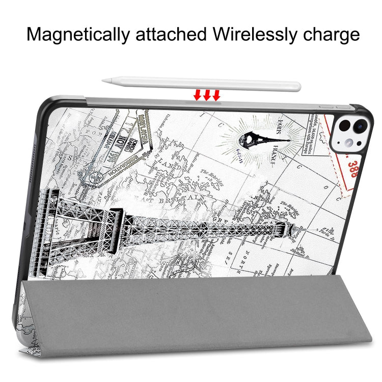 For iPad Pro 11 2024 Custer Painted 3-Fold Holder Smart Leather Tablet Case(Retro Tower) - iPad Pro 11 2024 Cases by PMC TechLife | Online Shopping South Africa | PMC TechLife | Buy Now Pay Later Mobicred