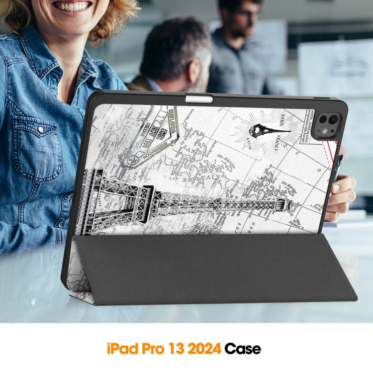 For iPad Pro 13 2024 Custer Painted 3-Fold Holder Smart Leather Tablet Case with Pen Tray(Eiffel Tower) - iPad Pro 13 2024 Cases by PMC TechLife | Online Shopping South Africa | PMC TechLife | Buy Now Pay Later Mobicred