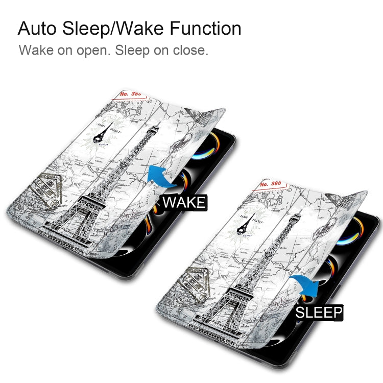 For iPad Pro 11 2024 Custer Painted 3-Fold Holder Smart Leather Tablet Case with Pen Tray(Retro Tower) - iPad Pro 11 2024 Cases by PMC TechLife | Online Shopping South Africa | PMC TechLife | Buy Now Pay Later Mobicred