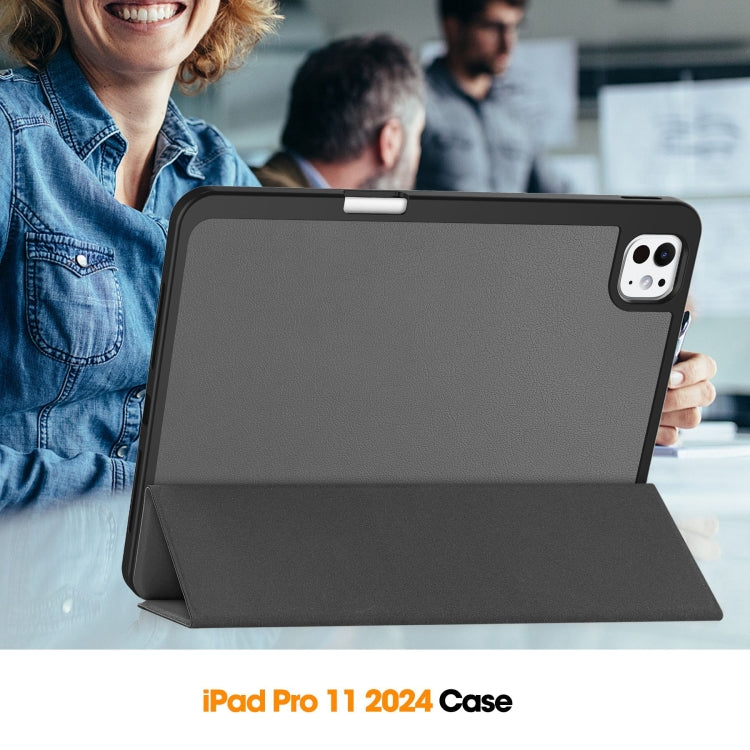 For iPad Pro 11 2024 Custer TPU Pure Color 3-Fold Holder Smart Leather Tablet Case with Pen Tray(Grey) - iPad Pro 11 2024 Cases by PMC TechLife | Online Shopping South Africa | PMC TechLife | Buy Now Pay Later Mobicred