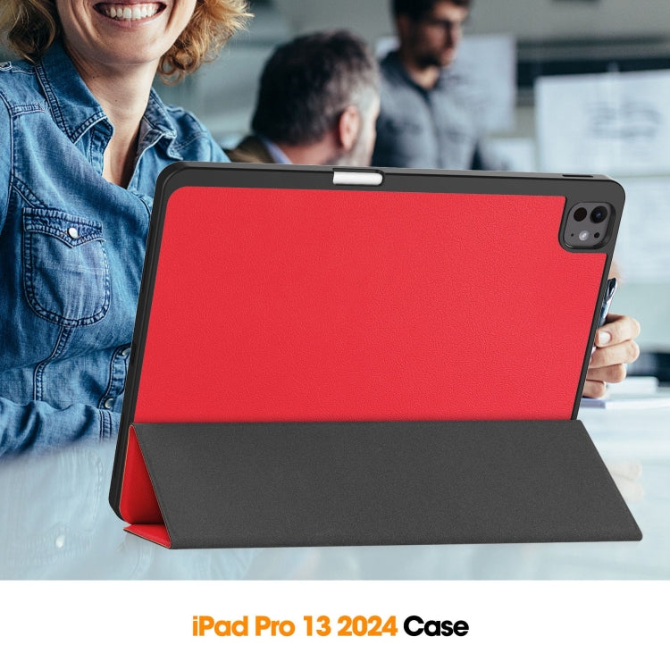 For iPad Pro 13 2024 Custer TPU Pure Color 3-Fold Holder Smart Leather Tablet Case with Pen Tray(Red) - iPad Pro 13 2024 Cases by PMC TechLife | Online Shopping South Africa | PMC TechLife | Buy Now Pay Later Mobicred
