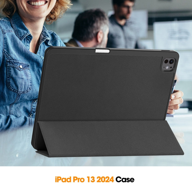 For iPad Pro 13 2024 Custer TPU Pure Color 3-Fold Holder Smart Leather Tablet Case with Pen Tray(Black) - iPad Pro 13 2024 Cases by PMC TechLife | Online Shopping South Africa | PMC TechLife | Buy Now Pay Later Mobicred