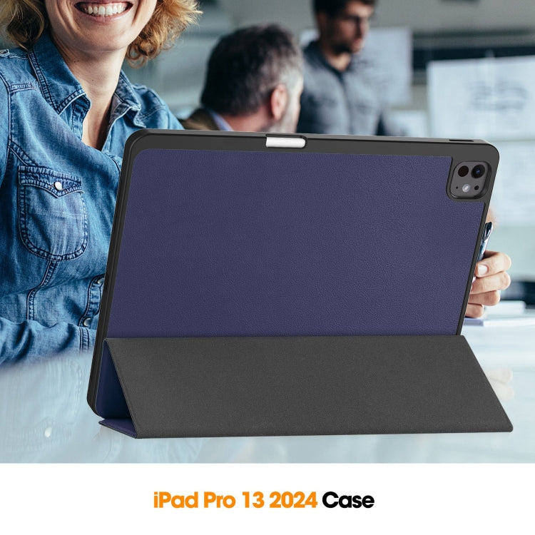 For iPad Pro 13 2024 Custer TPU Pure Color 3-Fold Holder Smart Leather Tablet Case with Pen Tray(Dark Blue) - free shipping - PMC TechLife - Order now!