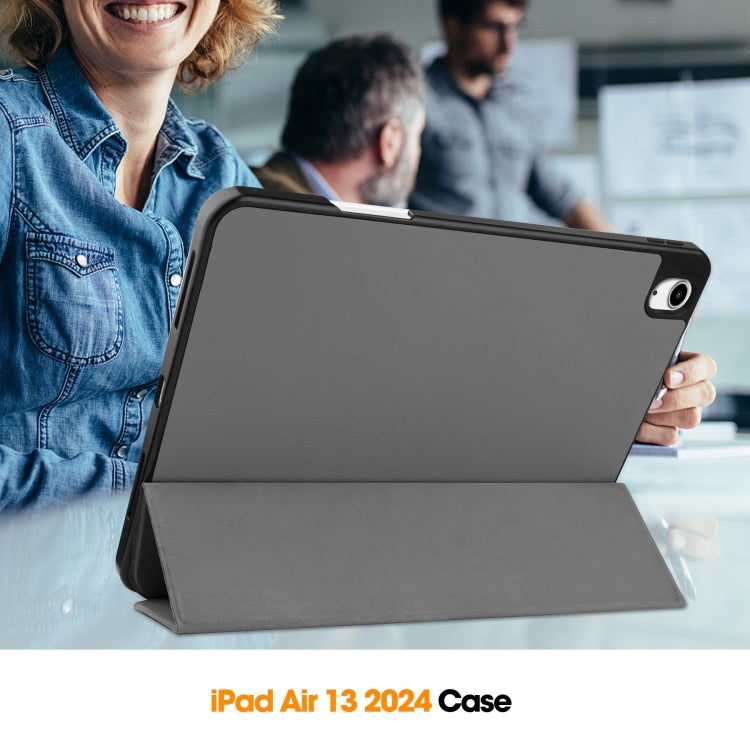 For iPad Air 13 2024 Custer TPU Pure Color 3-Fold Holder Smart Leather Tablet Case with Pen Tray(Grey) - iPad Air 13 2024 Cases by PMC TechLife | Online Shopping South Africa | PMC TechLife | Buy Now Pay Later Mobicred