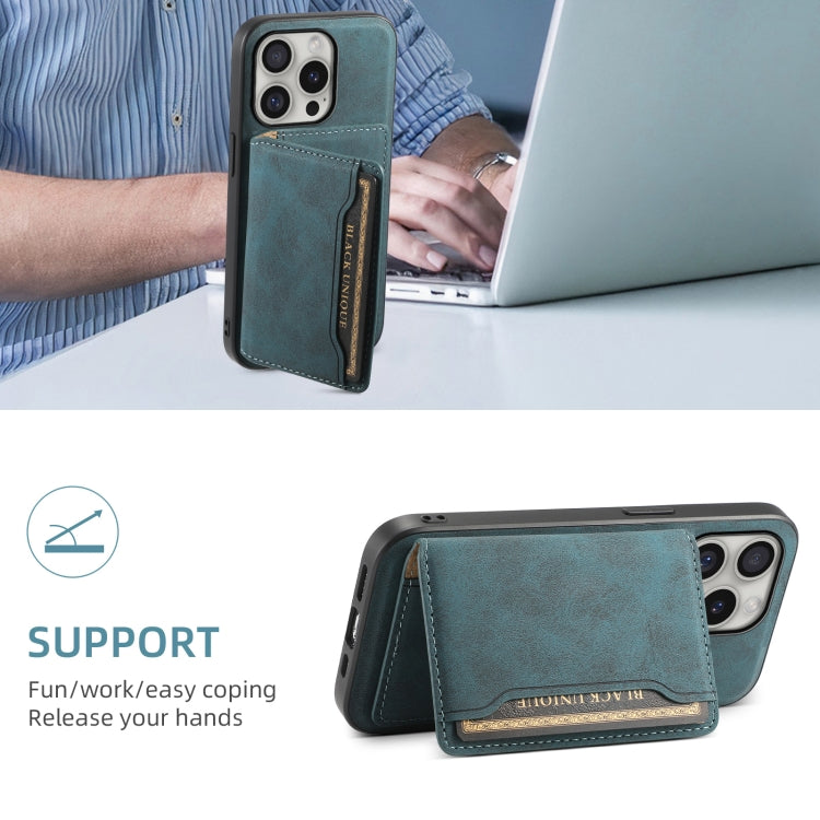 For iPhone 16 Pro Max Denior D13 Retro Texture Leather MagSafe Card Bag Phone Case(Blue) - free shipping - PMC TechLife - Order now!