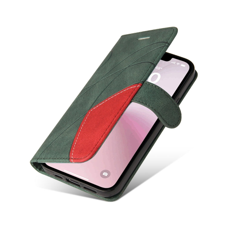 For iPhone 16e Dual-color Splicing Flip Leather Phone Case(Green) - iPhone 16e Cases by PMC TechLife | Online Shopping South Africa | PMC TechLife | Buy Now Pay Later Mobicred