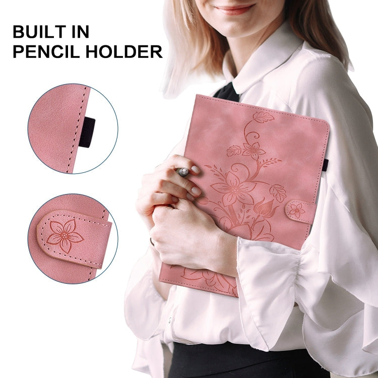 For Samsung Galaxy Tab S9+ / S9 FE+ Lily Embossed Leather Tablet Case(Pink) - free shipping - PMC Jewellery - Order now!