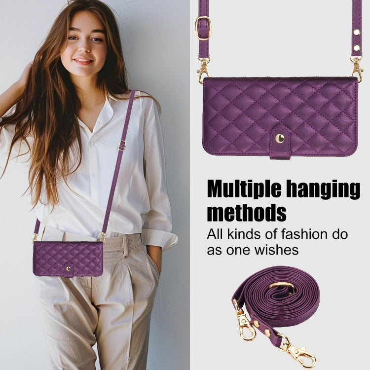 For Google Pixel 9 Crossbody Multifunction Rhombic Leather Phone Case(Dark Purple) - Google Cases by PMC TechLife | Online Shopping South Africa | PMC TechLife | Buy Now Pay Later Mobicred