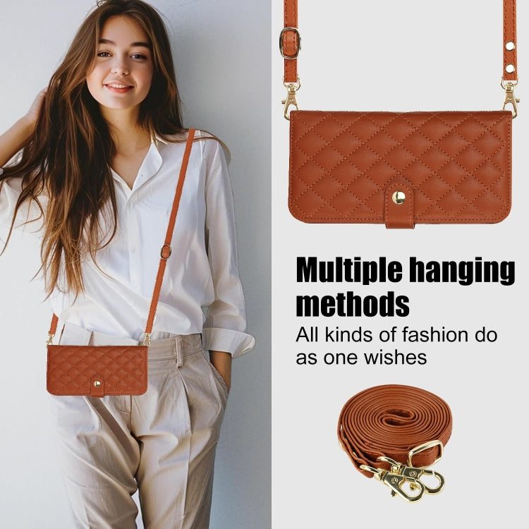 For Google Pixel 9 Crossbody Multifunction Rhombic Leather Phone Case(Brown) - Google Cases by PMC TechLife | Online Shopping South Africa | PMC TechLife | Buy Now Pay Later Mobicred