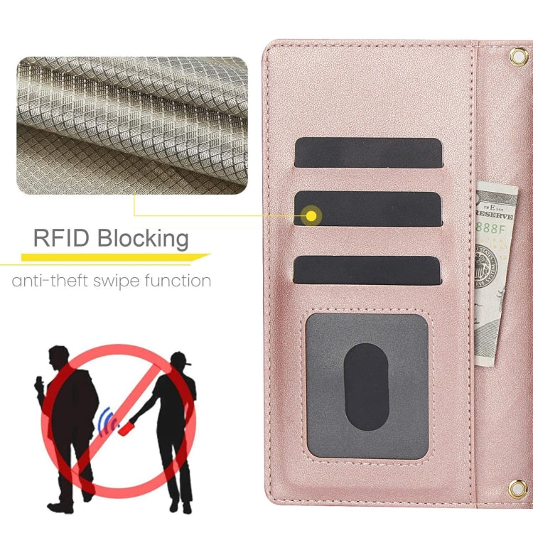 For Samsung Galaxy S24 Ultra 5G Crossbody Multifunction Rhombic Leather Phone Case(Rose Gold) - Galaxy S24 Ultra 5G Cases by PMC Jewellery | Online Shopping South Africa | PMC Jewellery | Buy Now Pay Later Mobicred