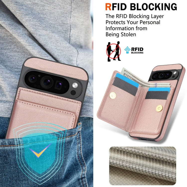 For Google Pixel 9 Pro XL RFID Anti-theft Card Ring Holder Phone Case(Rose Gold) - Google Cases by PMC TechLife | Online Shopping South Africa | PMC TechLife | Buy Now Pay Later Mobicred
