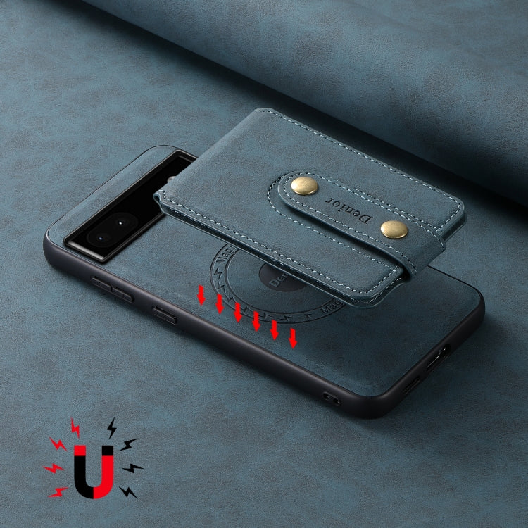 For Google Pixel 6a Denior D14 NK Retro Pattern MagSafe Magnetic Card Holder Leather Phone Case(Blue) - Google Cases by Denior | Online Shopping South Africa | PMC TechLife | Buy Now Pay Later Mobicred