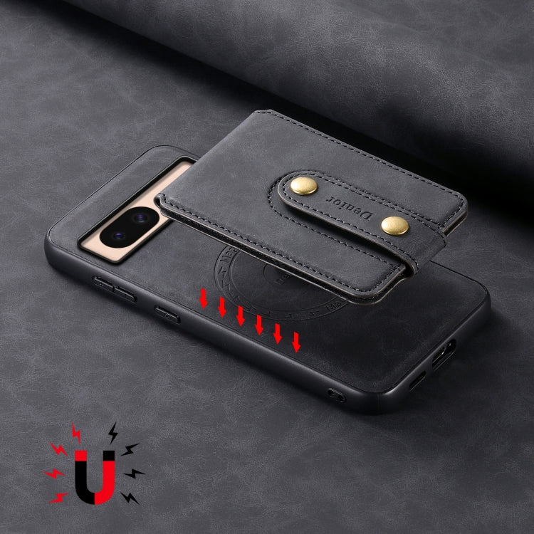 For Google Pixel 8a Denior D14 NK Retro Pattern MagSafe Magnetic Card Holder Leather Phone Case(Black) - Google Cases by Denior | Online Shopping South Africa | PMC TechLife | Buy Now Pay Later Mobicred