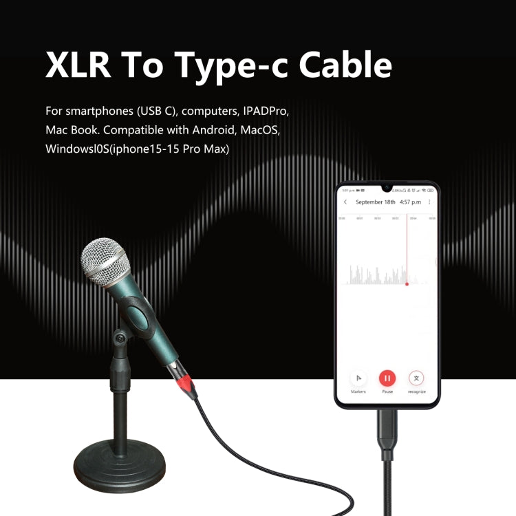 TY03RE Type-C Male to XLR Female Audio Cable for Dynamic Microphone, Length:2m(Black) - Microphone Audio Cable & Connector by PMC TechLife | Online Shopping South Africa | PMC TechLife | Buy Now Pay Later Mobicred