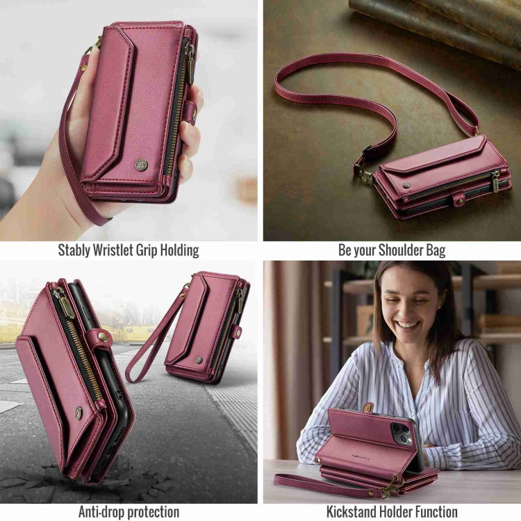 For iPhone 11 Pro CaseMe C36 Card Slots Zipper Wallet RFID Anti-theft Leather Phone Case(Wine Red) - free shipping - PMC Jewellery - Order now!