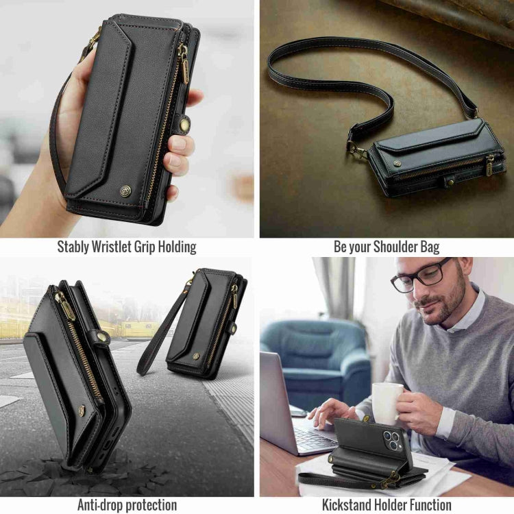 For iPhone 14 Pro CaseMe C36 Card Slots Zipper Wallet RFID Anti-theft Leather Phone Case(Black) - free shipping - PMC Jewellery - Order now!