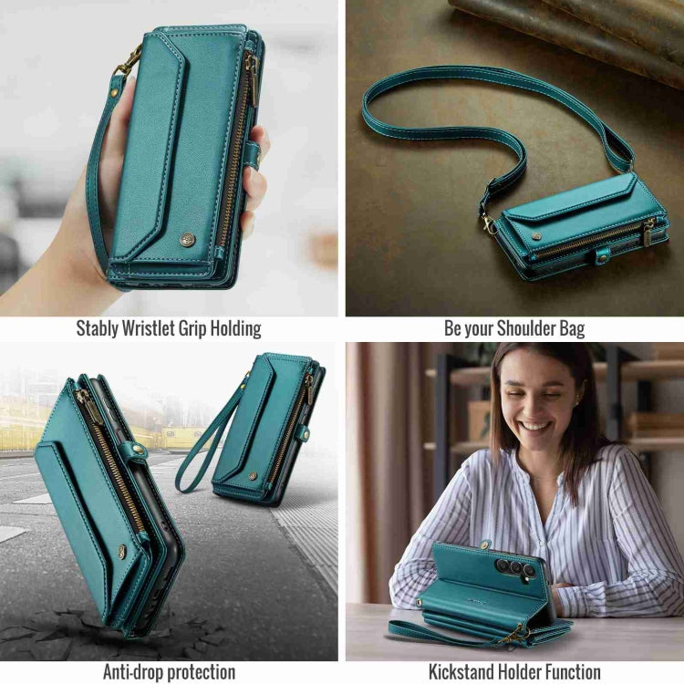 For Samsung Galaxy A25 CaseMe C36 Card Slots Zipper Wallet RFID Anti-theft Leather Phone Case(Blue-green) - free shipping - PMC Jewellery - Order now!