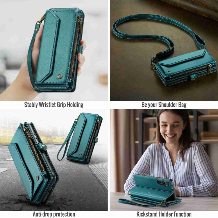 For Samsung Galaxy A34 5G CaseMe C36 Card Slots Zipper Wallet RFID Anti-theft Leather Phone Case(Blue-green) - free shipping - PMC Jewellery - Order now!