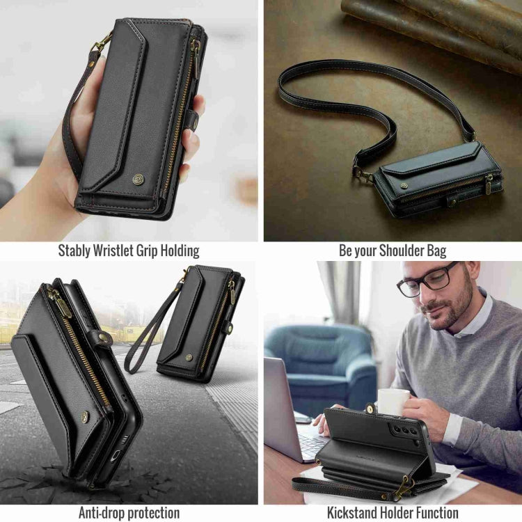 For Samsung Galaxy S21 5G CaseMe C36 Card Slots Zipper Wallet RFID Anti-theft Leather Phone Case(Black) - free shipping - PMC Jewellery - Order now!