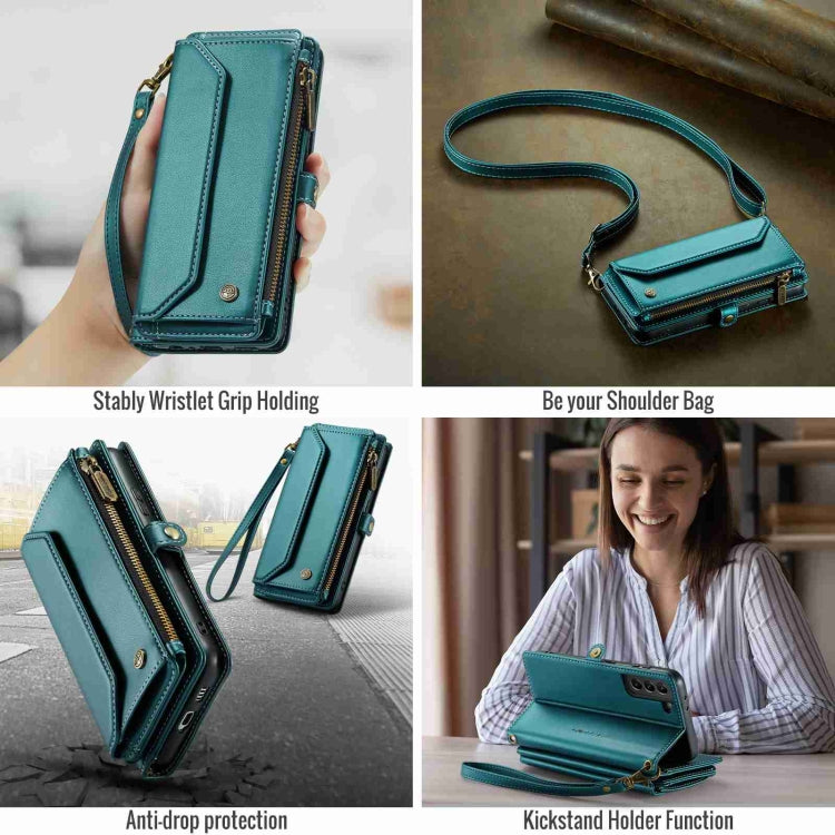 For Samsung Galaxy S21 5G CaseMe C36 Card Slots Zipper Wallet RFID Anti-theft Leather Phone Case(Blue-green) - free shipping - PMC Jewellery - Order now!
