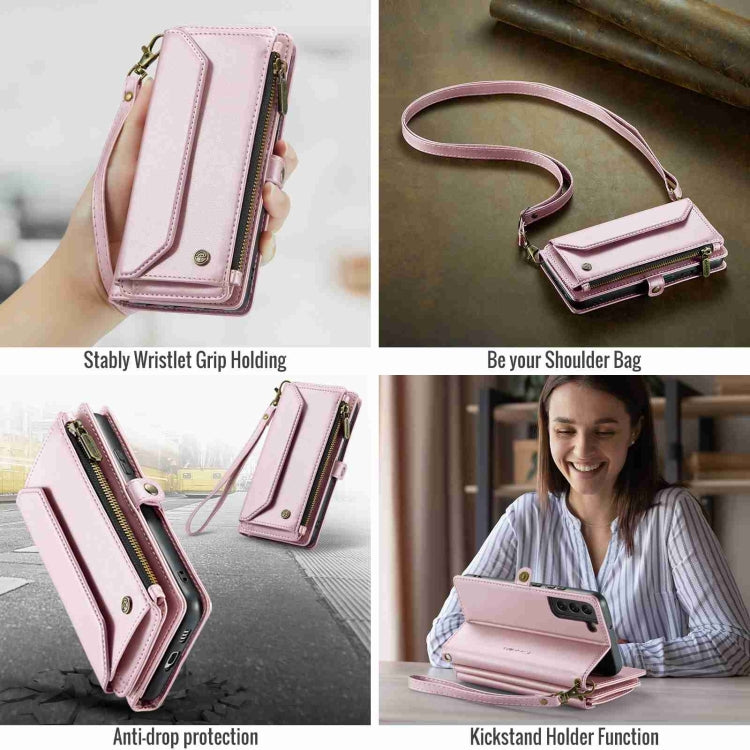 For Samsung Galaxy S22 5G CaseMe C36 Card Slots Zipper Wallet RFID Anti-theft Leather Phone Case(Pink) - free shipping - PMC Jewellery - Order now!
