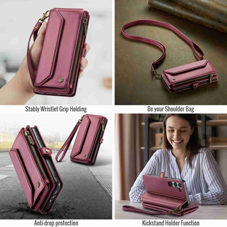 For Samsung Galaxy S23+ 5G CaseMe C36 Card Slots Zipper Wallet RFID Anti-theft Leather Phone Case(Wine Red) - free shipping - PMC Jewellery - Order now!