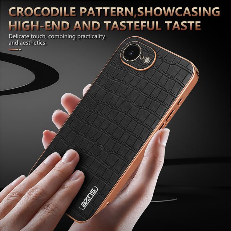 For iPhone 16e AZNS Electroplated Frame Crocodile Texture Full Coverage Phone Case(White) - free shipping - PMc TechLife - Order now!