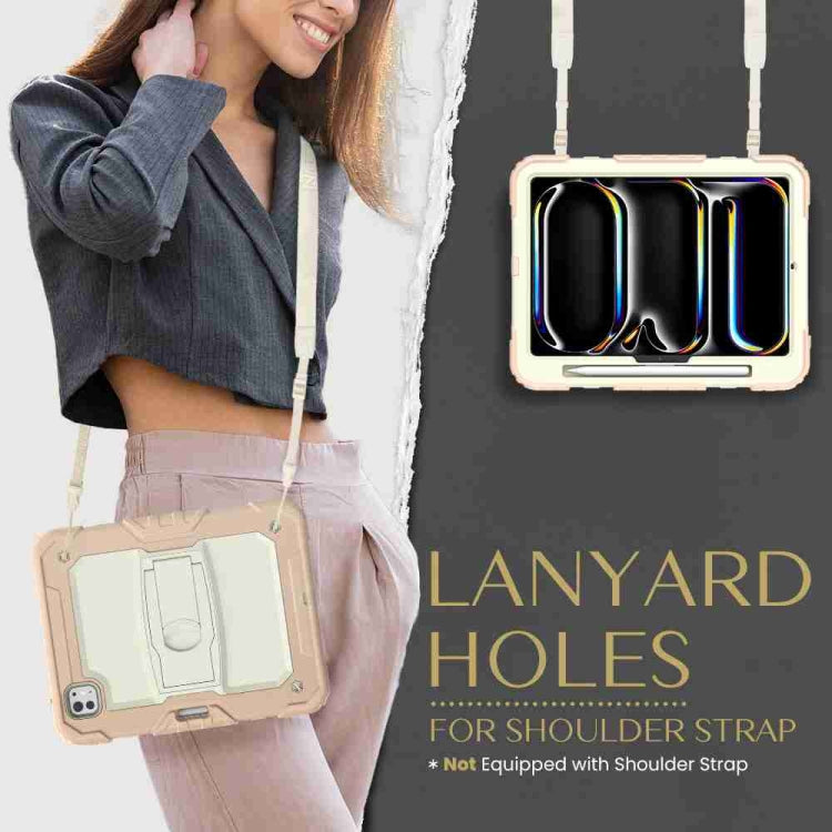 For iPad Pro 11 2024 Silicone Hydric PC Tablet Case with Shoulder Strap & Holder(Beige Rose Gold) - iPad Pro 11 2024 Cases by PMC TechLife | Online Shopping South Africa | PMC TechLife | Buy Now Pay Later Mobicred