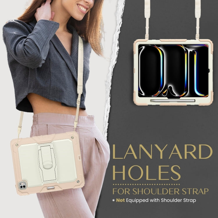 For iPad Pro 13 2024 Silicone Hydric PC Tablet Case with Shoulder Strap & Holder(Beige Rose Gold) - iPad Pro 13 2024 Cases by PMC TechLife | Online Shopping South Africa | PMC TechLife | Buy Now Pay Later Mobicred