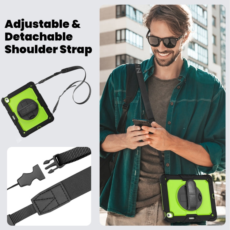 For iPad Air 13 2025 / 2024 Turntable Holder Silicone Hybrid PC Tablet Case with Shoulder Strap(Yellow Green + Black) - free shipping - PMC TechLife - Order now!