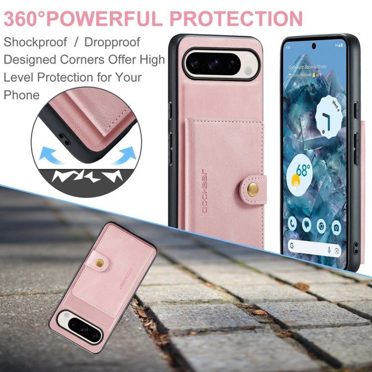 For Google Pixel 9 Pro JEEHOOD J01 Retro Magnetic Detachable Wallet Phone Case(Pink) - Google Cases by JEEHOOD | Online Shopping South Africa | PMC TechLife | Buy Now Pay Later Mobicred