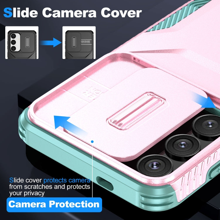For Samsung Galaxy S25+ 5G / S24+ 5G Sliding Camshield Phone Case(Pink + Grey Green) - Galaxy S24+ 5G Cases by PMC Jewellery | Online Shopping South Africa | PMC Jewellery | Buy Now Pay Later Mobicred