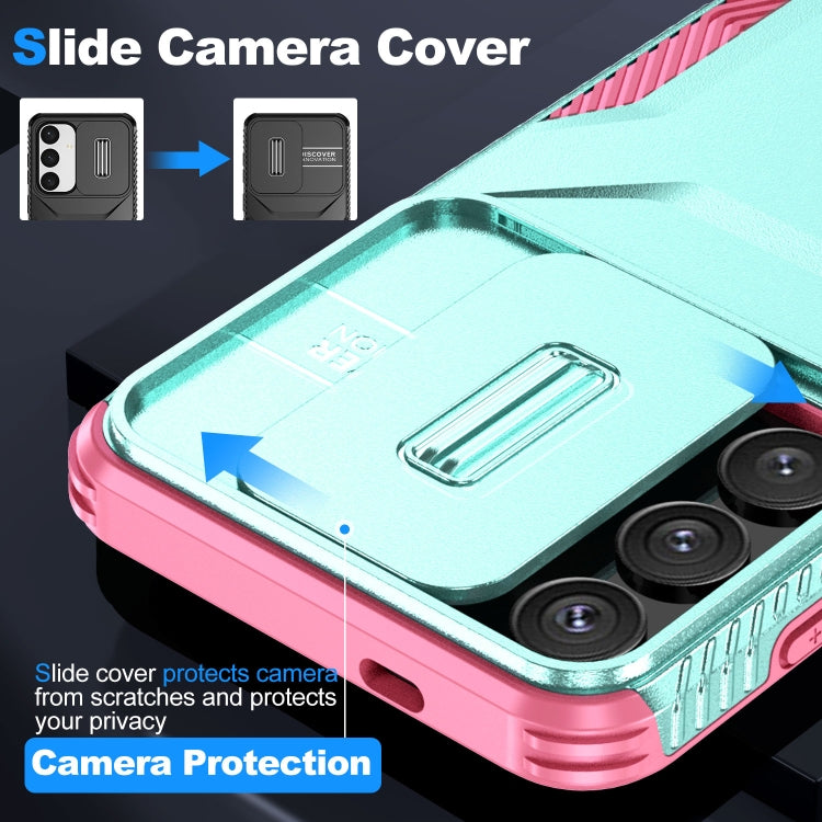 For Samsung Galaxy S25+ 5G / S24+ 5G Sliding Camshield Phone Case(Grey Green + Pink) - Galaxy S24+ 5G Cases by PMC Jewellery | Online Shopping South Africa | PMC Jewellery | Buy Now Pay Later Mobicred