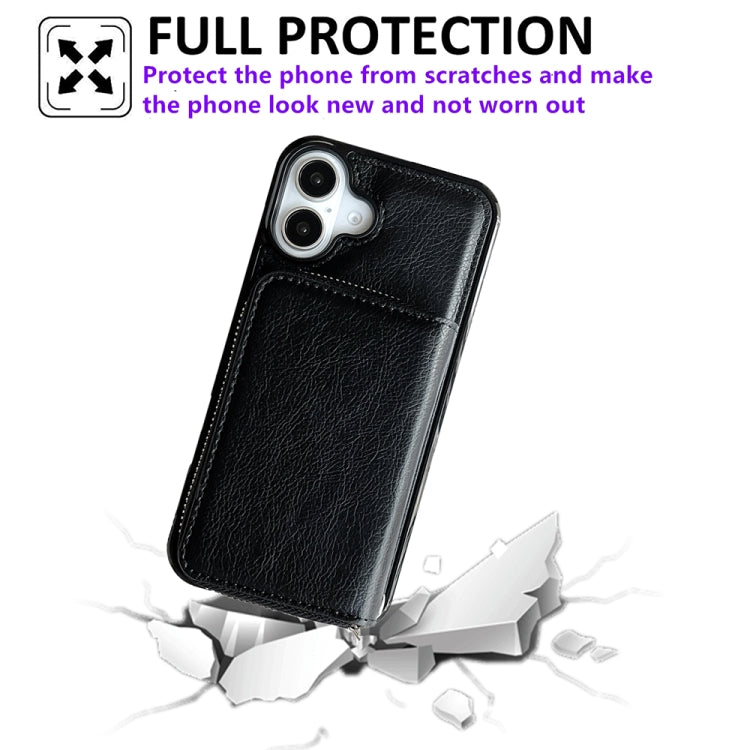 For iPhone 16 Plus Solid Color Zipper 11-Card Slots Bag Phone Case with Lanyard(Black) - free shipping - PMC Jewellery - Order now!