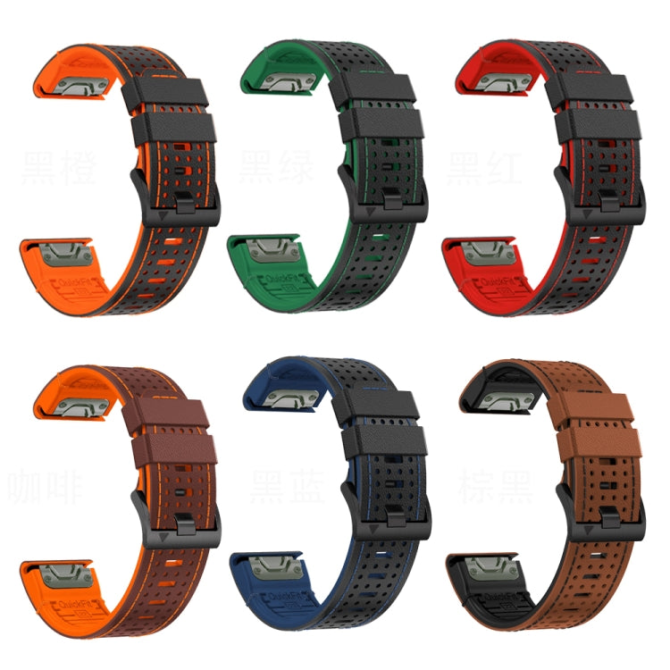 For Garmin Fenix 7 22mm Dot Hole Silicone Leather Quick Release Watch Band(Black Green) - free shipping - PMc TechLife - Order now!