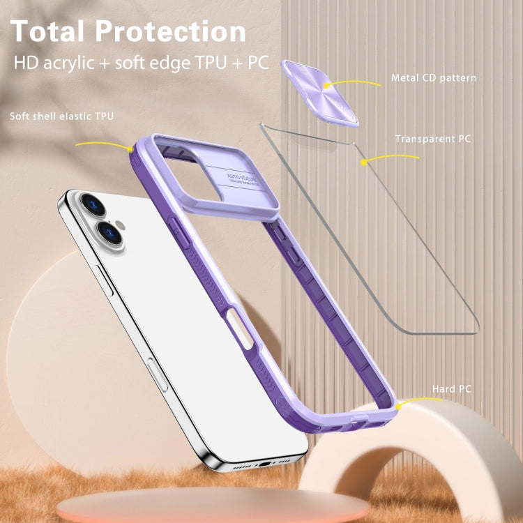 For iPhone 16 Plus Sliding Camshield Acrylic Hybrid TPU Phone Case(Purple) - iPhone 16 Plus Cases by PMC TechLife | Online Shopping South Africa | PMC TechLife | Buy Now Pay Later Mobicred