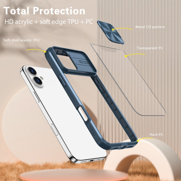For iPhone 16 Pro Max Sliding Camshield Acrylic Hybrid TPU Phone Case(Navy Blue) - free shipping - PMC TechLife - Order now!