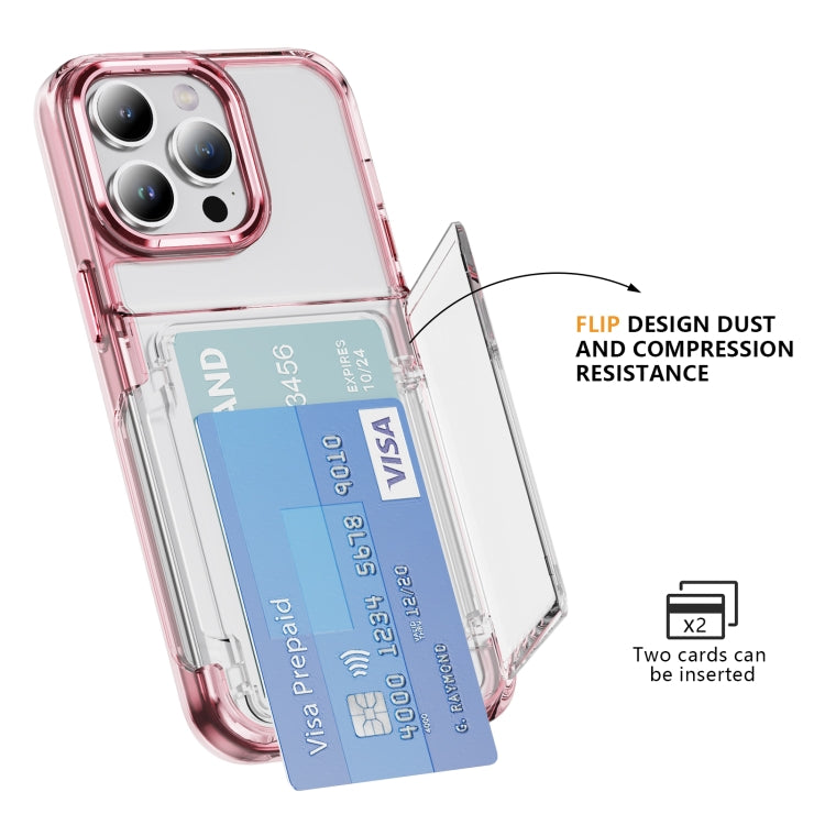 For iPhone 16 Card Holder Acrylic Hybrid TPU Phone Case(Transparent Pink) - iPhone 16 Cases by PMC TechLife | Online Shopping South Africa | PMC TechLife | Buy Now Pay Later Mobicred