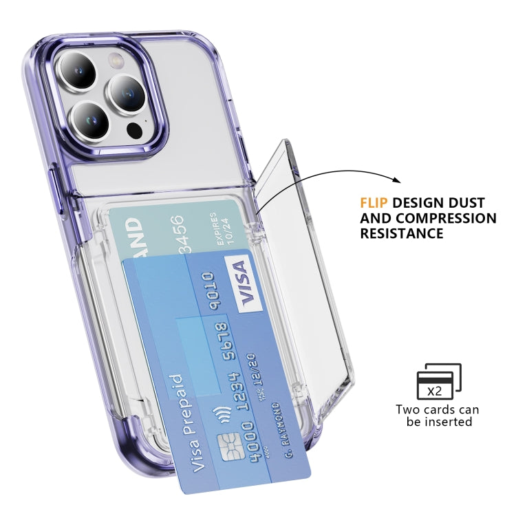 For iPhone 16 Card Holder Acrylic Hybrid TPU Phone Case(Transparent Purple) - iPhone 16 Cases by PMC TechLife | Online Shopping South Africa | PMC TechLife | Buy Now Pay Later Mobicred