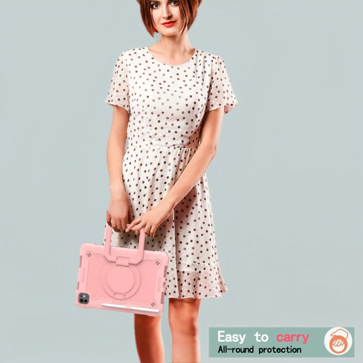 For iPad Pro 11 2024 Handle Grip Holder Silicone Hybrid PC Tablet Case with Strap(Rose Gold) - iPad Pro 11 2024 Cases by PMC TechLife | Online Shopping South Africa | PMC TechLife | Buy Now Pay Later Mobicred