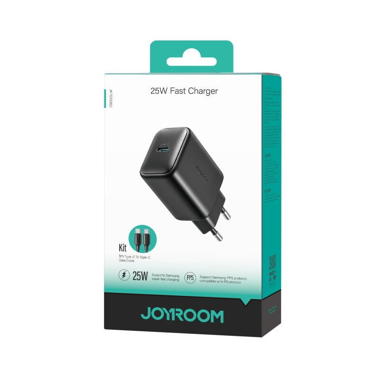 JOYROOM JR-TCF23 25W USB-C / Type-C Port Fast Charger Kit with Type-C to Type-C Cable, Plug:EU Plug(Black) - free shipping - PMC TechLife - Order now!